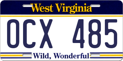 WV license plate OCX485