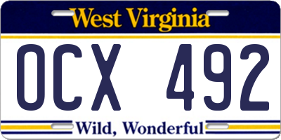 WV license plate OCX492