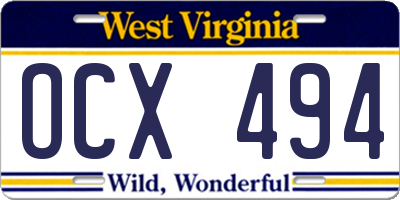 WV license plate OCX494