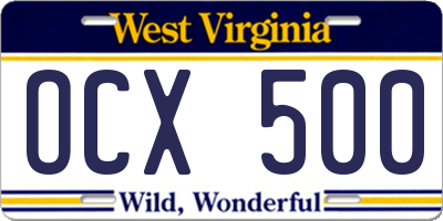 WV license plate OCX500