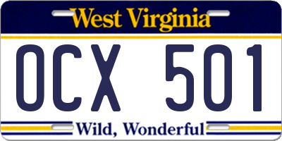 WV license plate OCX501