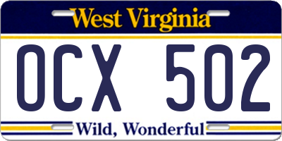WV license plate OCX502