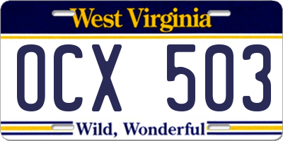 WV license plate OCX503