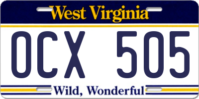 WV license plate OCX505