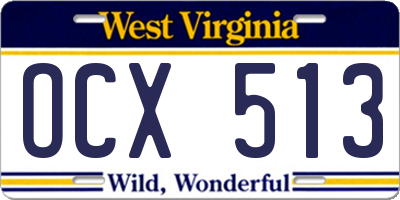WV license plate OCX513