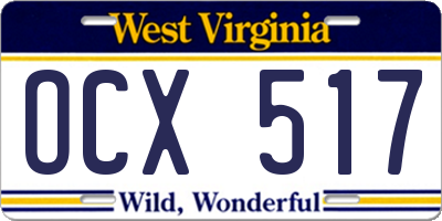 WV license plate OCX517