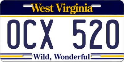 WV license plate OCX520