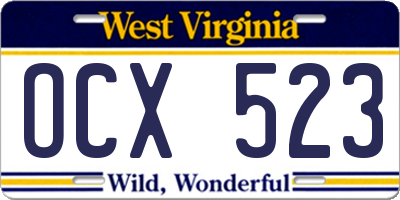 WV license plate OCX523