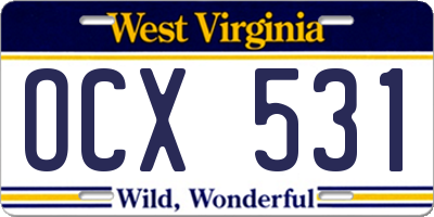 WV license plate OCX531