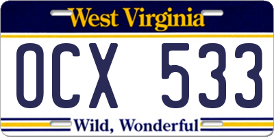 WV license plate OCX533