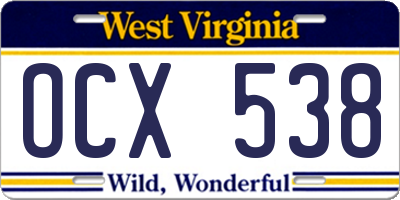 WV license plate OCX538