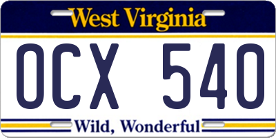 WV license plate OCX540