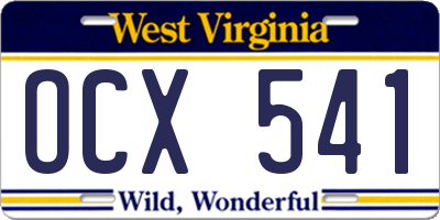WV license plate OCX541