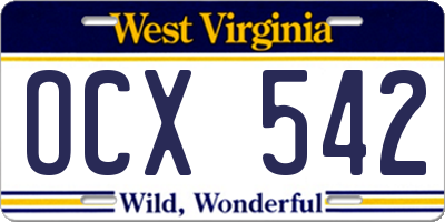 WV license plate OCX542