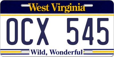 WV license plate OCX545