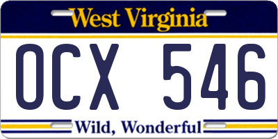 WV license plate OCX546