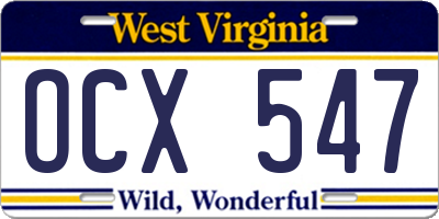 WV license plate OCX547
