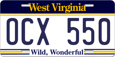 WV license plate OCX550