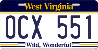 WV license plate OCX551