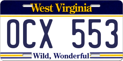 WV license plate OCX553