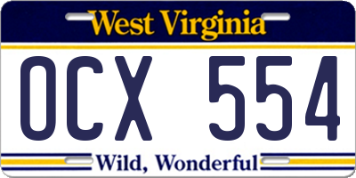 WV license plate OCX554