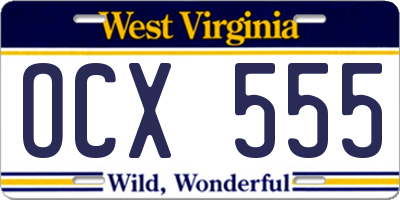 WV license plate OCX555