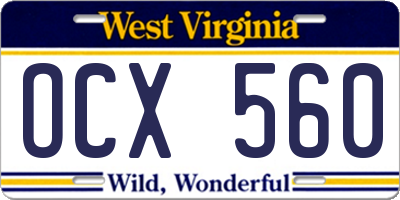 WV license plate OCX560