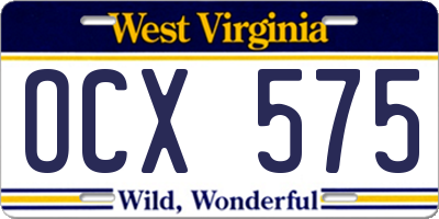 WV license plate OCX575