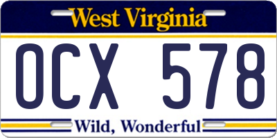 WV license plate OCX578