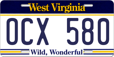 WV license plate OCX580
