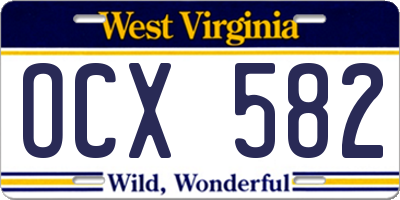 WV license plate OCX582