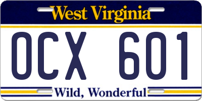 WV license plate OCX601