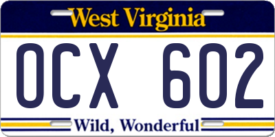 WV license plate OCX602