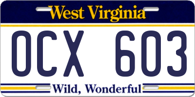 WV license plate OCX603