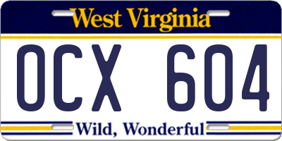 WV license plate OCX604