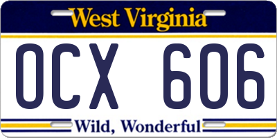WV license plate OCX606