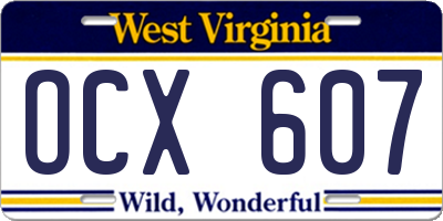 WV license plate OCX607
