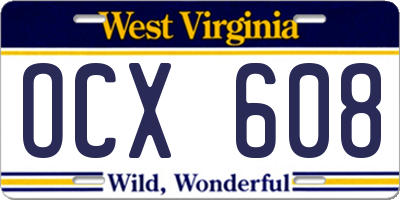 WV license plate OCX608