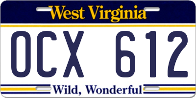 WV license plate OCX612
