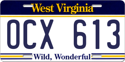 WV license plate OCX613