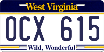 WV license plate OCX615