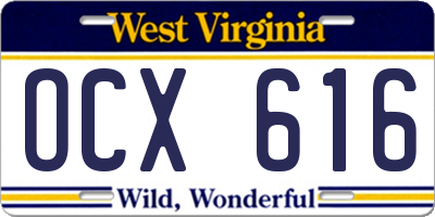 WV license plate OCX616