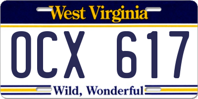 WV license plate OCX617