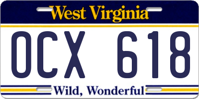 WV license plate OCX618
