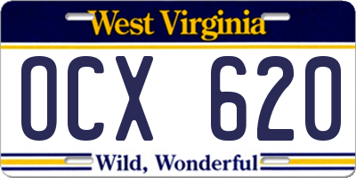 WV license plate OCX620