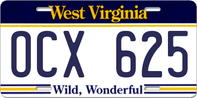 WV license plate OCX625