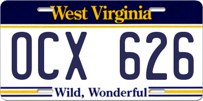WV license plate OCX626