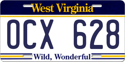 WV license plate OCX628