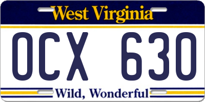 WV license plate OCX630