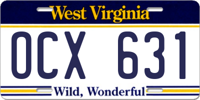 WV license plate OCX631
